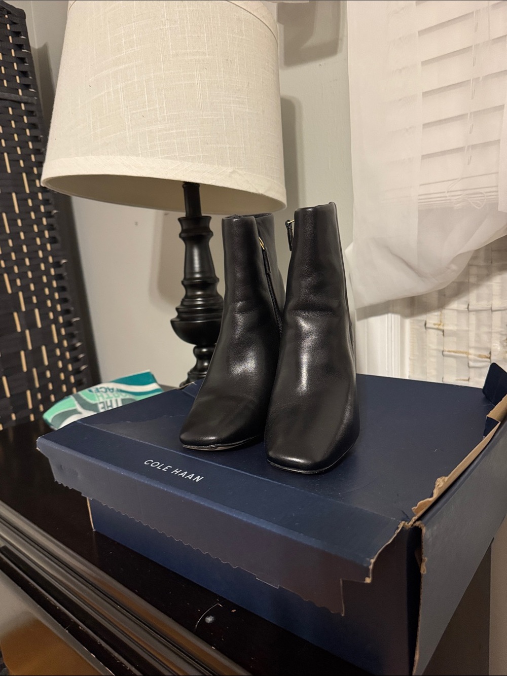 Cole Haan Black Leather Ankle Zip Boots
